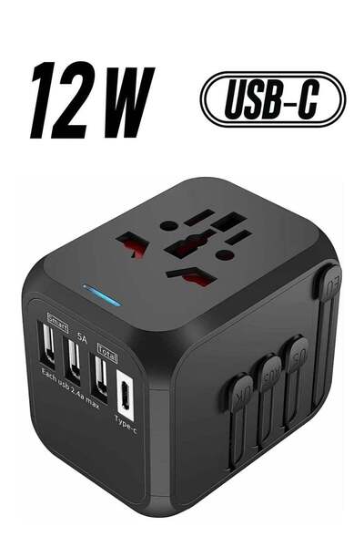 ELTRAZONE محول سفر عالمي مع 3 منافذ USB ومنفذ Type-C واحد، محول شحن سريع للحا...