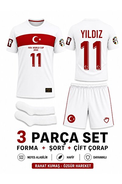 yenteks Türkiye 2026 FIFA WORLD CUB Kenan Yıldız Beyaz Çocuk Forması Çorap He...