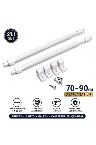 MMTHOME Başlık 60-80 Cm Ayarlanabilir Briz Çubuğu 2’li Set | Alüminyum Telesk...
