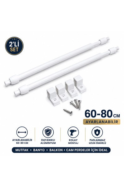 MMTHOME Başlık 60-80 Cm Ayarlanabilir Briz Çubuğu 2’li Set | Alüminyum Telesk...