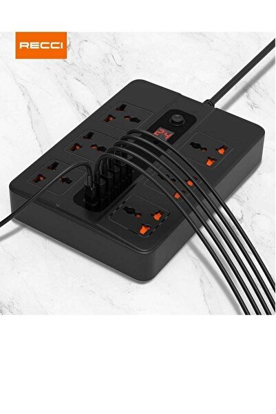 Recci PD+QC UK Plug Power Socket (6 AC Outlets, Type-C + 5 USB Ports
