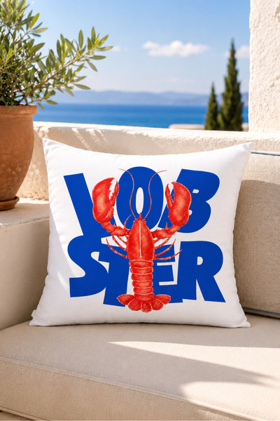 Evmila Lobster Blue Text Printed Marine Decorative Throw Pillow Cover Summer ...