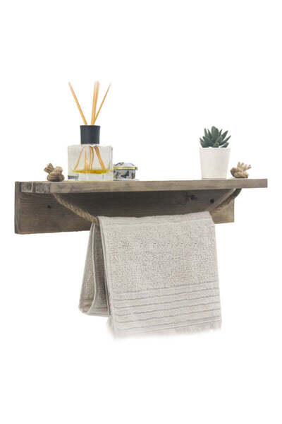 Adore Etajera baie cu suport prosop Sidra lemn nuc, antic gri, 50x9x10 cm - Nuc