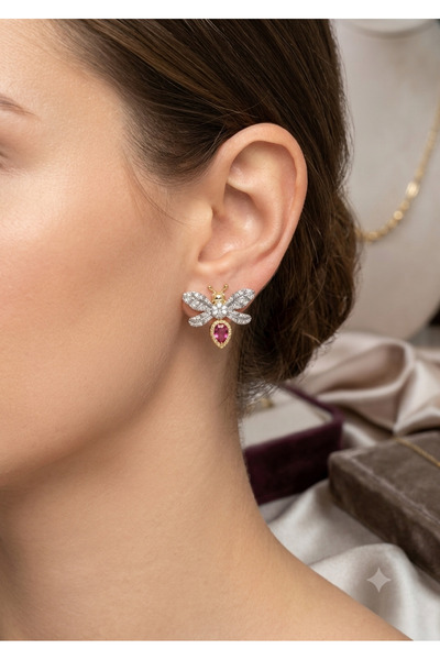 By Zeyna Aksesuar Premium Geometric Stone Women's Earrings