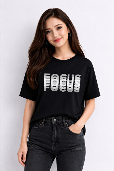VODEXA Unisex Oversize T-Shirt Focuss Printed 100% Cotton T-Shirt Comfortable...