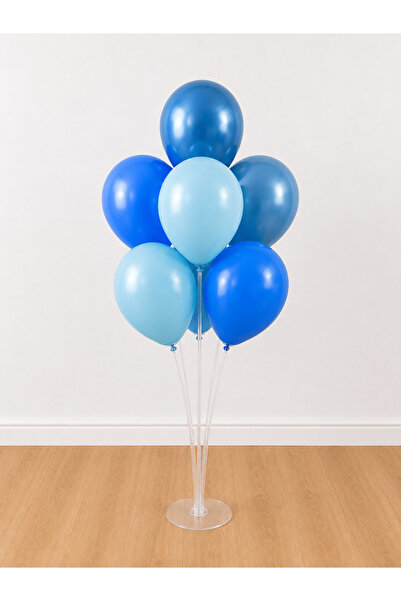 Balonsan Macaron Blue Dark Blue Chrome Blue 7 Balloons 7-Piece Balloon Stand