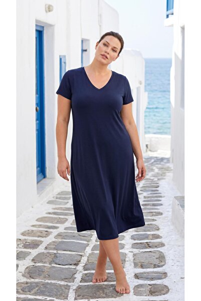 Eyfuze Women's Plus Size Viscose Fabric Short Sleeve Dress