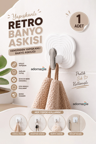 adornazzle Yapışkanlı Retro Banyo Askısı, Kendinden Yapışkanlı Banyo Askılığı...