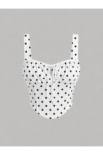 WEEST MODA Polka Dot Patterned Stylish Blouse with Wide Straps and Low Chest Cut