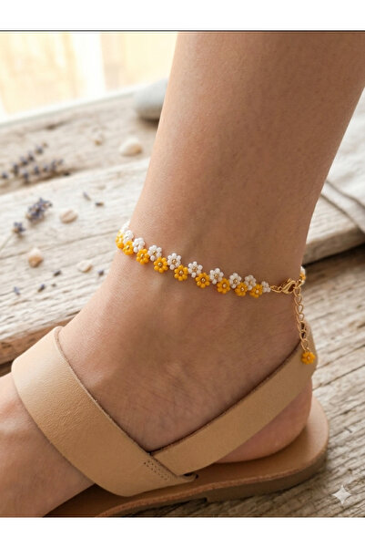 Atolye Ferda Flower Garden Orange White Colored Anklet