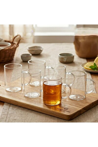 CEZVE HOME Motto 6-Piece Borosilicate Heat-Resistant Glass Tea Cup with Handl...