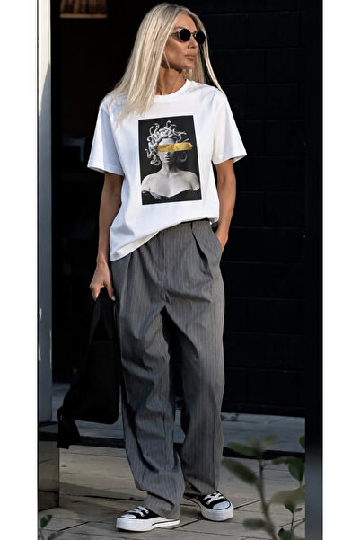 Soho Mood Women's Medusa Printed 100% Cotton Regular Tshirt