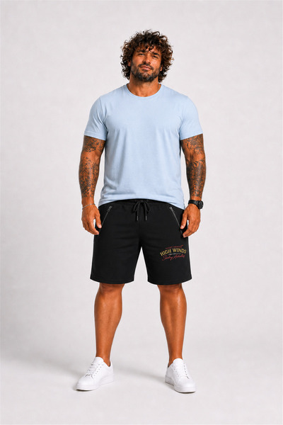Starbattal Large Size Zippered High Winds Combed Cotton Shorts 26621 Black