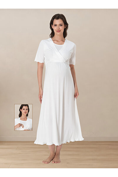ByLohusa Breastfeeding Feature Cotton Short Sleeve Maternity Nightgown Effort...