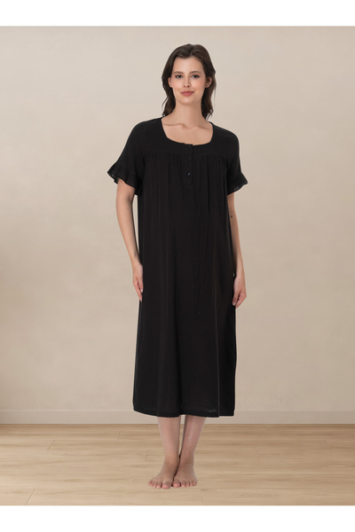 ByLohusa Short Sleeve Muslin Fabric Maternity Nightgown with Breastfeeding Fe...