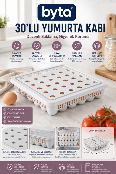 BYTA 30-dijelni kontejner za čuvanje jaja sa poklopcem – organizator za friži...