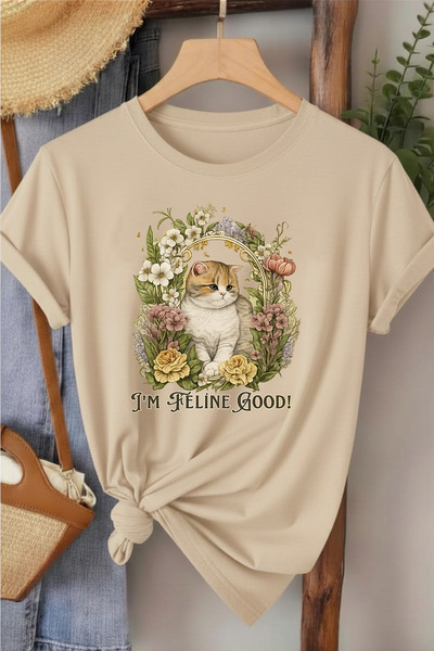 l'eivor I' m Feline Good Cat Printed Women's Cotton T-Shirt