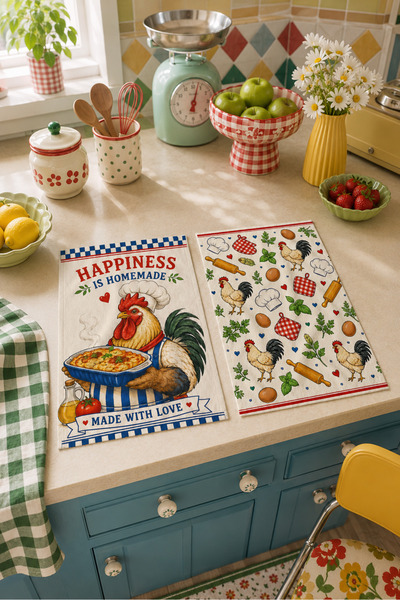 milroma Happiness Rooster and Colorful Floral Patterned Country Kitchen Medit...