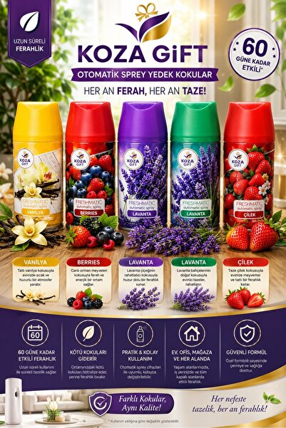 KOZA GİFT Otomatik Sprey Yedek Koku 250 ml Oda Kokusu Spreyi Uzun Süre Kalıcı...