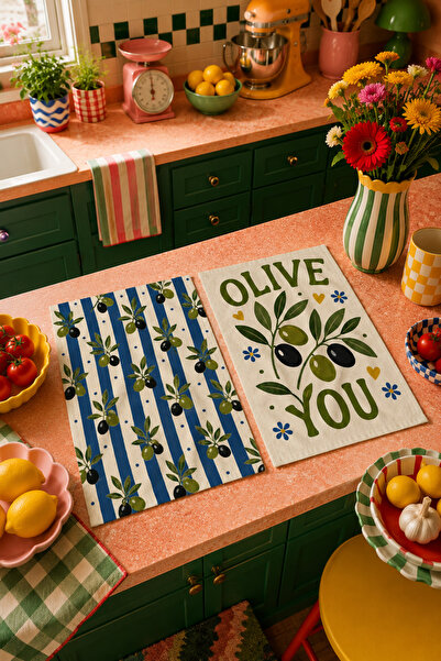 milroma Olive You Olive Branch Blue Striped Mediterranean Patterned Decorativ...