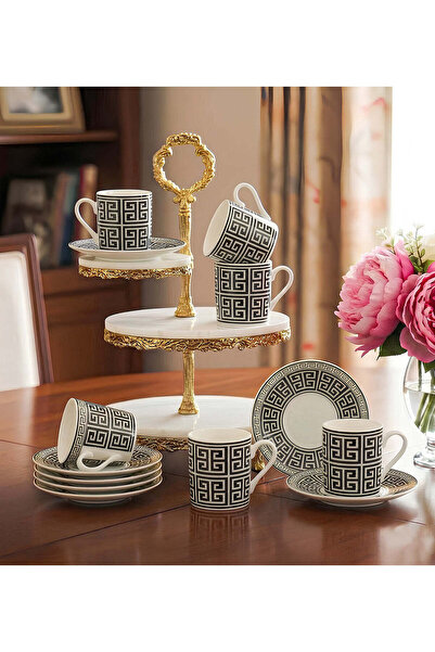 Trendmiya Set of 6 Black and White Porcelain Cups
