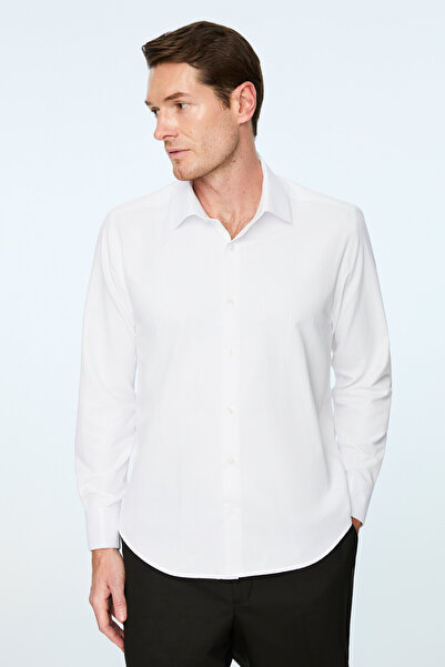Morven Men's White Trend Dynamic Fit Hard Collar Shirt