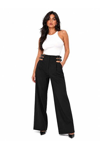 CHEVALIER FASHION Women's High Waist Wide Leg Pants with Double Side Buckle D...