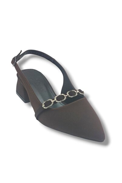 Defne 802-26 Suede Stripe Ellipse Stone Short Square Heel Women's Shoes