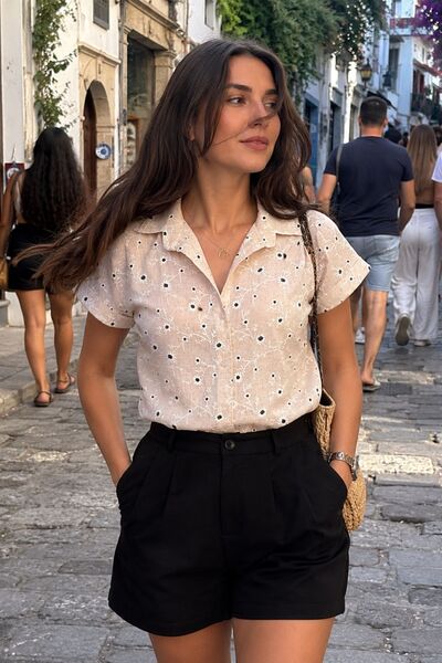 armonika Women's Cream Short Sleeve Shirt Arm-26Y001120