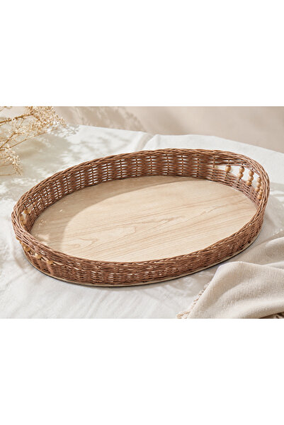 Hane Atölyesi 44 CM EL YAPIMI BONCUKLU DOĞAL RATTAN TEPSİ EL ÖRGÜSÜ %100 HAND...