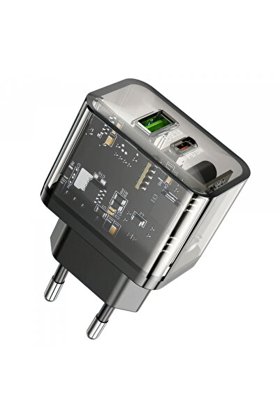 Hoco Incarcator Retea N34, 20W, 3A, 1 x USB-A - 1 x USB-C, Transparent