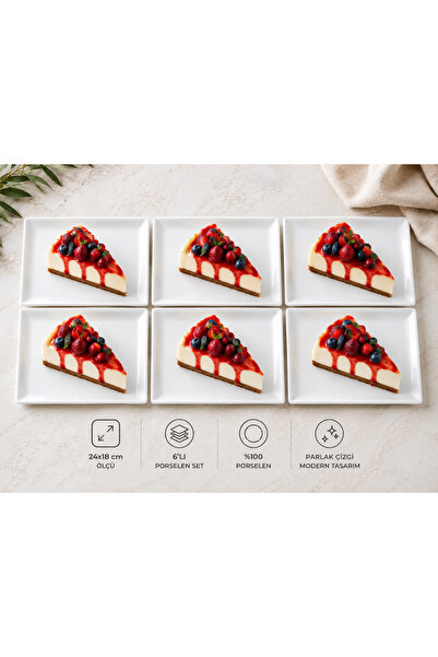 PAPİSAHOME Vertical Serving and Presentation Plate 6 Pieces Porcelain Rectang...