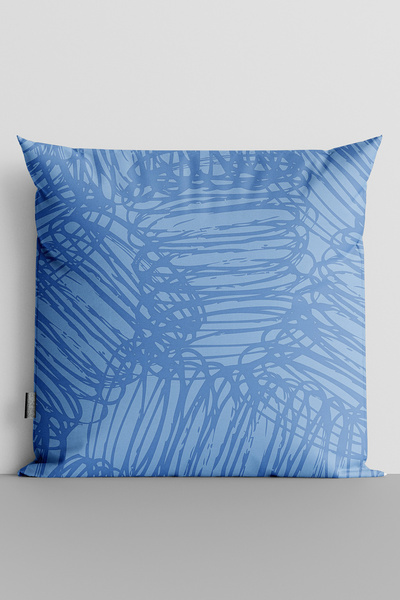 TicaretJet Blue Mixed Lines Double Sided Digital Printed Throw Pillow Cover