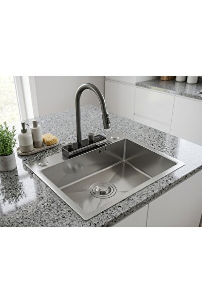 AGS Chiuveta bucatarie, inox, fagure, AGS5050, argintiu, patrata, 1 cuva, poz...