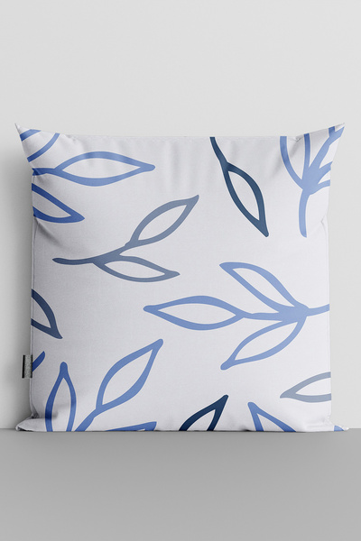 TicaretJet Blue Leaves Double Sided Digital Printed Throw Pillow Cover - 1514
