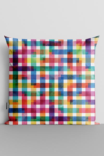 TicaretJet Colorful Squares Double Sided Digital Printed Pillow Throw Pillow ...