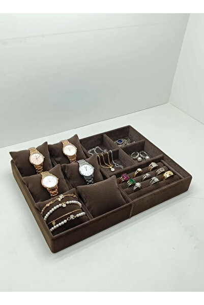 MeGass Dekor Oslo Model Suede Coated Brown Color 24/34 cm Padded Jewelry Disp...
