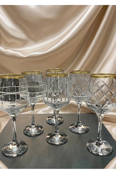 DECOSTYLE Set of 6 Water & Soft Drink Glasses with Gold Legs and 6 Different ...