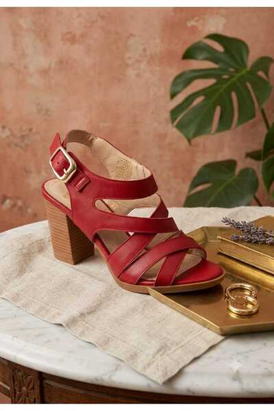 NİSH EXCLUSİVE 305 Women's Genuine Leather Thick Heeled Sandals