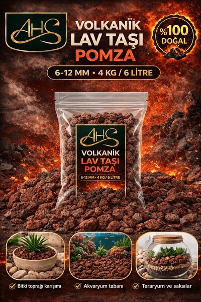 AHS Pomza 6-12mm 4 Kg 6 Litre Yanardağ Taşı Kırığı Kırmızı Akvaryum Teraryum ...