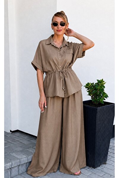 OnlyForYou Set din vascoza cu pantalon talie elastica si bluza cu snur