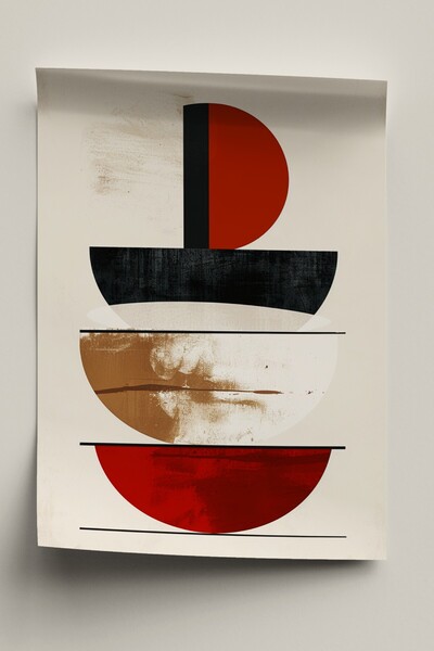Wallnest Poster Decorativ Fara Rama, Abstract Geometric Rosu Negru Bej, Tablo...