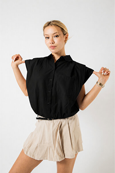 moda paketi Wadding-Look Sleeveless Shirt Women's Balloon Cut Poplin Shirt