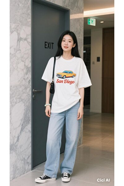 ONLY QUALİTY Women's Unisex Oversize Cat Printed White T-Shirt – Japanese Sty...