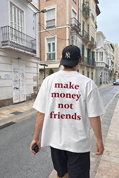 POPULUS White Make Money Not Friends Back Print T-Shirt