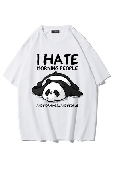 BRZ COLLECTION Unisex Oversize I Hate Morning People T-Shirt (White)
