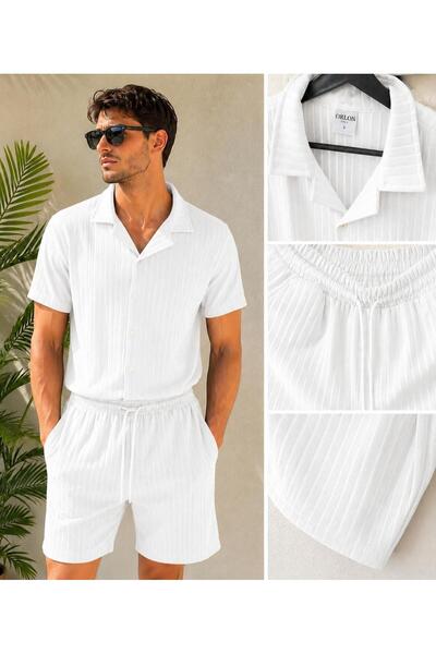 WENMİNG Men's Report Ottoman Fabric Short Sleeve Shirt Shorts Summer Bottom T...
