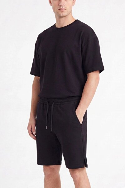 EXSPORT Men's Crew Neck Cotton Side Pocket Slit Comfort Shorts Set