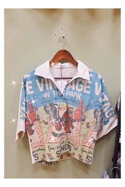 Generic Vintage in the Park Graphic Print Short Sleeve Collared Shirt - Blue ...