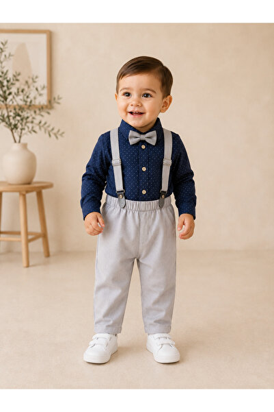 Çocukos Erkek Çocuk&Bebek Salopet Pantolon Papyon Salopet Gömlek